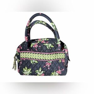 Vera Bradley Floral Quilted Handbag - Black and Pink with Floral Bow Print